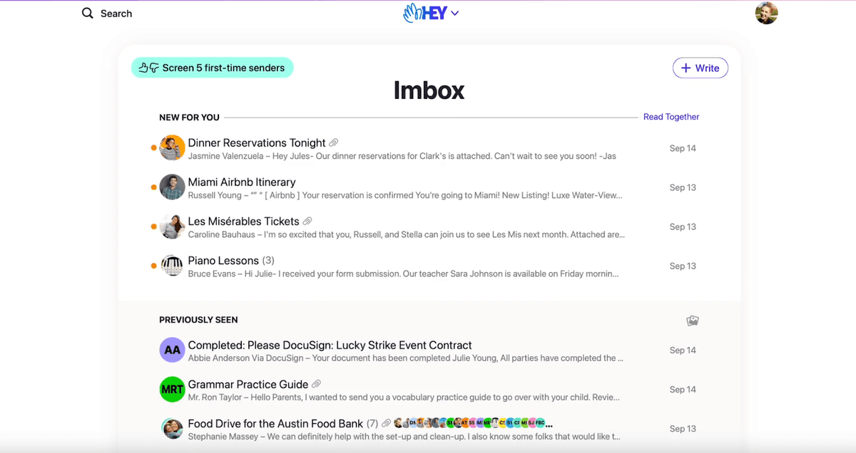 A screenshot of Hey email