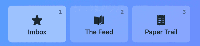 Three buttons labeled Imbox, Feed, Paper Trail