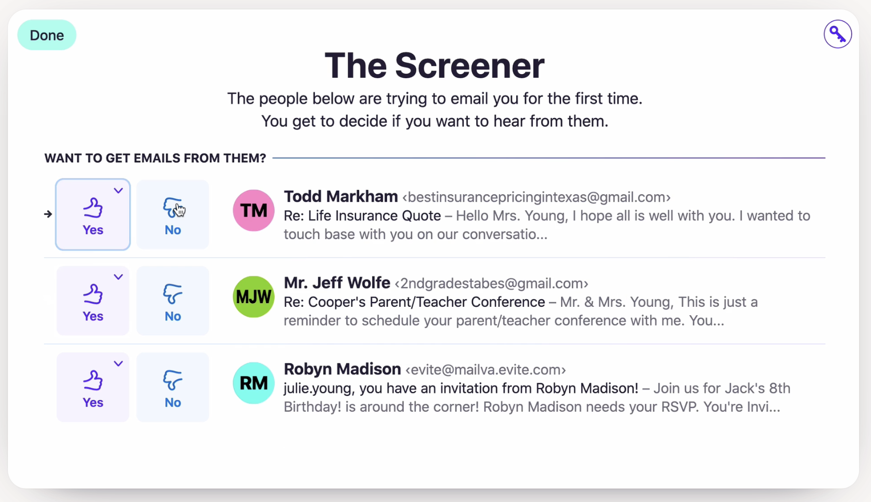 The Screener of HEY Email