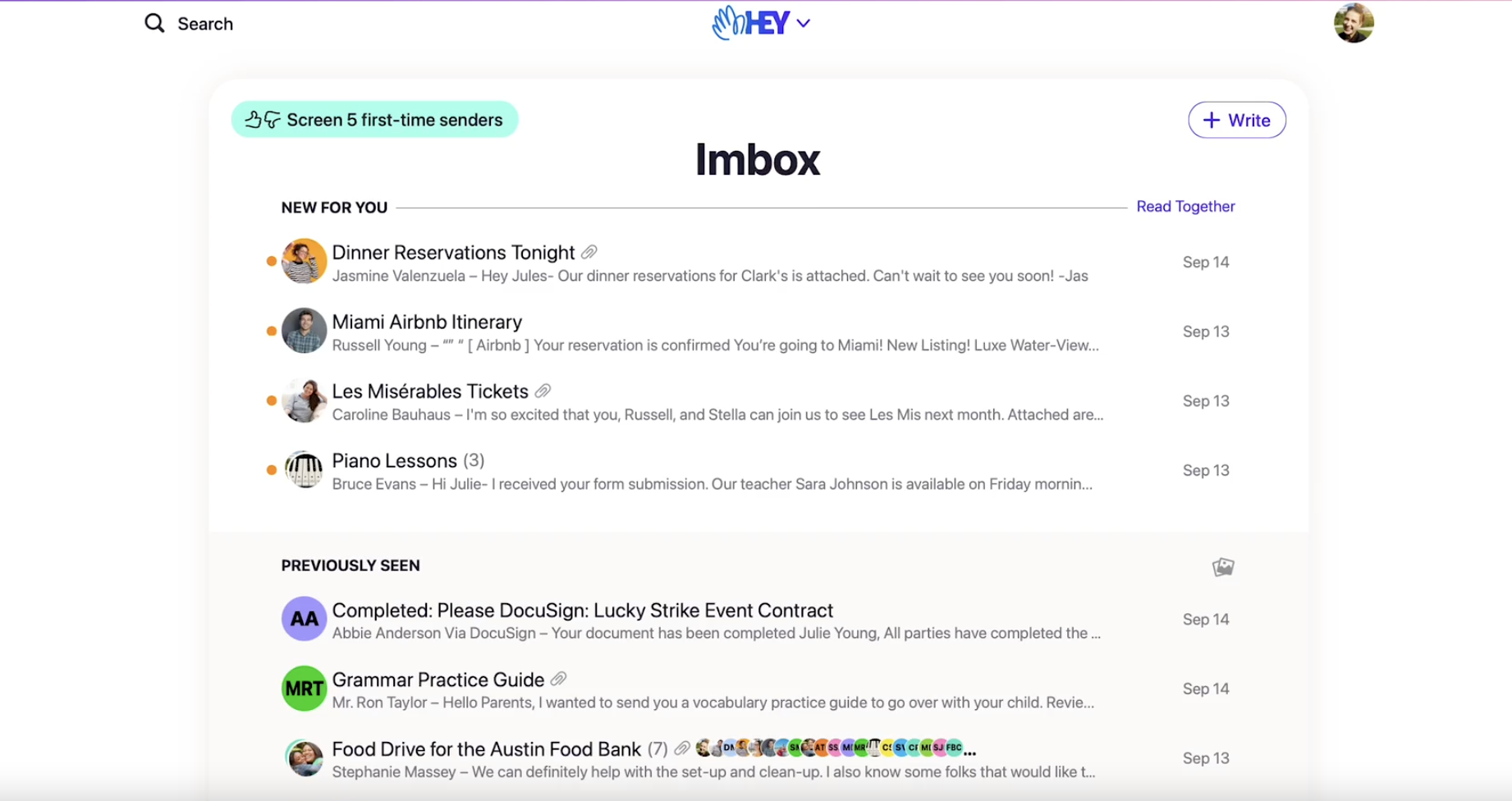 A screenshot of Hey email